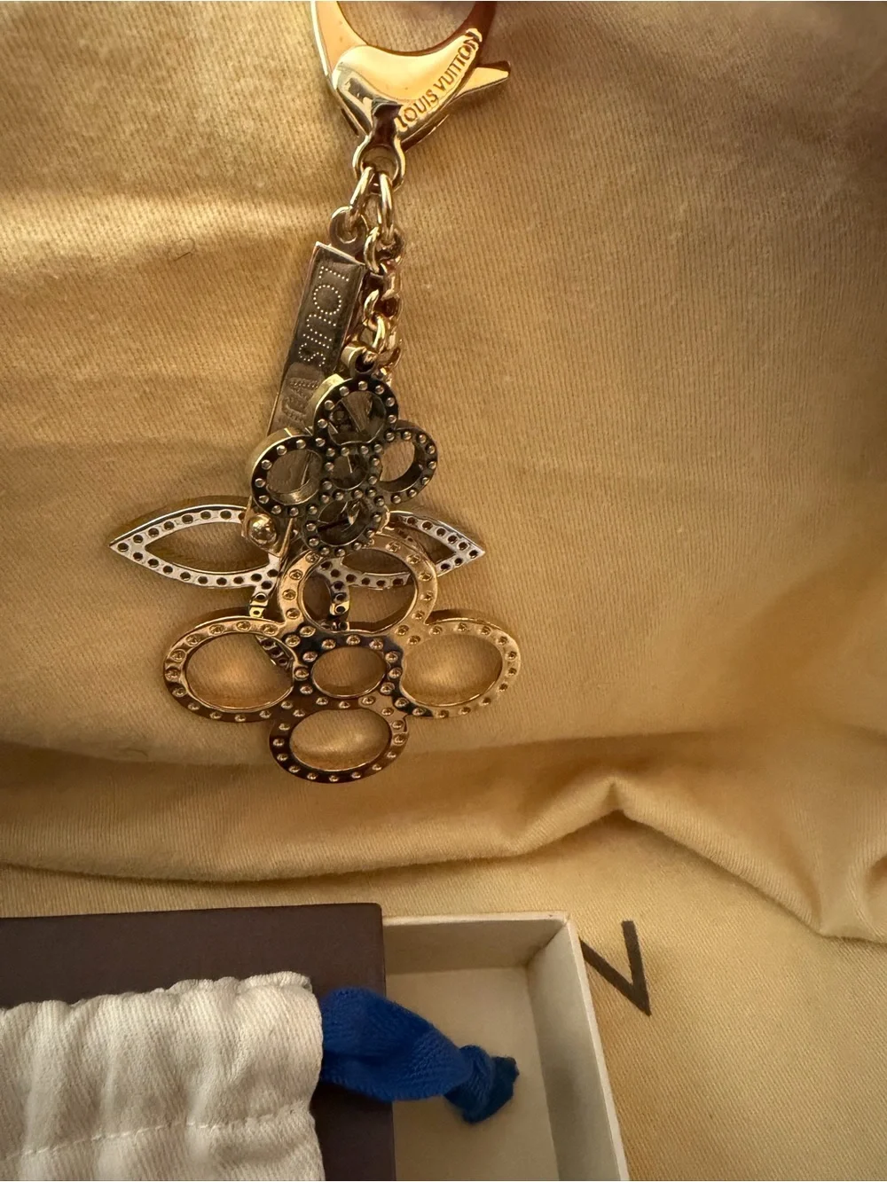 Louis Vuitton Gold and Silver Floral Ring Key Charm